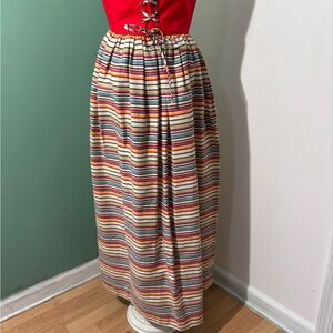 Striped Multicolor Lace Up Maxi Canvas Skirt